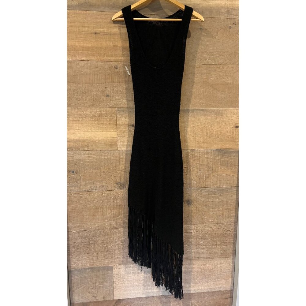 Rails Rylee Fringe-Trim Black Knit Midi Dress Siz… - image 8